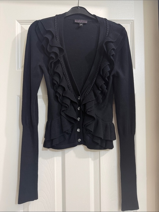 bebe Sweaters - bebe Black Ruffle-Trim Button Cardigan